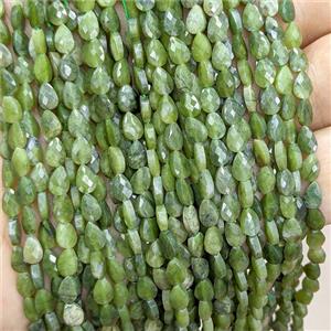 Natural Green Chinese Nephrite Jade Teardrop Beads Faceted, approx 4-6mm