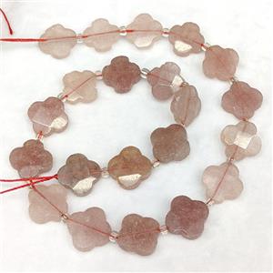 Natural Pink Strawberry Quartz Clover Beads Faceted, approx 18mm