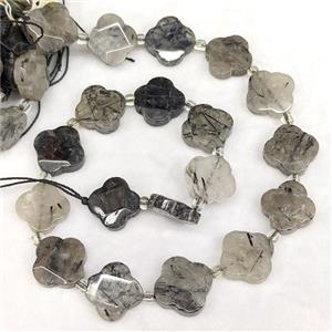 Natural Black Rutilated Quartz Clover Beads Faceted, approx 18mm