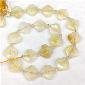 Natural Citrine Clover Beads Faceted, approx 18mm