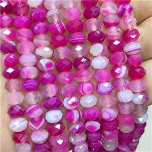 Natural Hotpink Stripe Agate Rondelle Beads Dye Faceted, approx 5x8mm