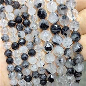 Natural Black Rutilated Beads Cutted Round, approx 10mm