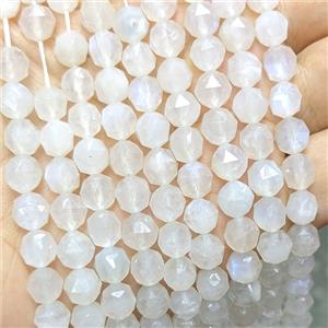 Natural White Moonstone Beads Blue Flash Cutted Round, approx 8mm