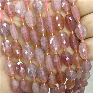 Natural Pink Strawberry Quartz Beads Faceted Horse-Eye, approx 9-14mm