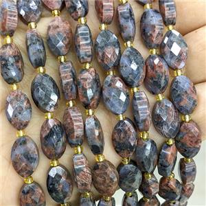 Natural Red Labradorite Beads Larvikite Faceted Horse-Eye, approx 9-14mm