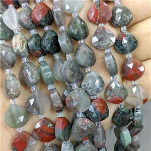 African Bloodstone Triangle Beads Faceted, approx 12mm