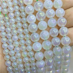 White Agate Beads Smooth Round AB-Color Electroplated, approx 10mm