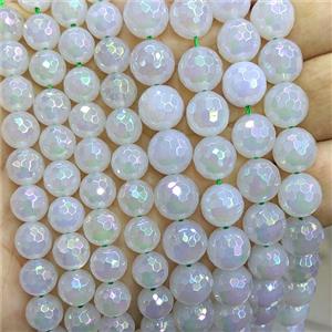 White Agate Beads Faceted Round AB-Color Electroplated, approx 10mm