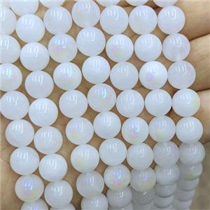 White Jade Round Beads Smooth Blue Electroplated, approx 12mm