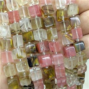 Synthetic Quartz Cube Beads Pink TigerSkin, approx 8mm