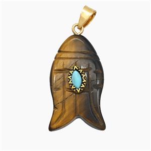 Natural Tiger Eye Stone Fish Pendant, approx 18-30mm