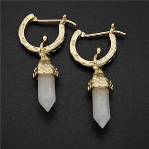 Copper Leaveback Earrings With Clear Crystal Quartz Gold Plated, approx 4-20mm, 14mm dia