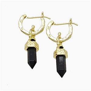Copper Leaveback Earrings With Black Obsidian Prism Gold Plated, approx 4-20mm, 14mm dia