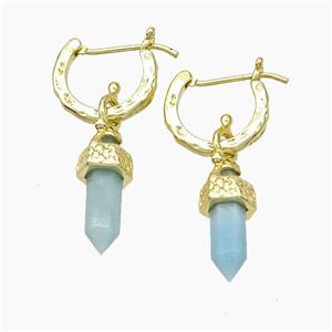 Copper Leaveback Earrings With Blue Amazonite Gold Plated, approx 4-20mm, 14mm dia