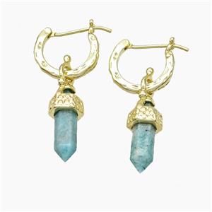 Copper Leaveback Earrings With Green Amazonite Gold Plated, approx 4-20mm, 14mm dia