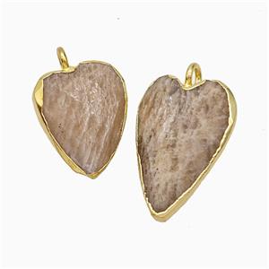Natural Peach Sunstone Heart Pendant Faceted Gold Plated, approx 13-20mm