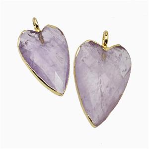 Natural Purple Amethyst Heart Pendant Faceted Gold Plated, approx 12-15mm