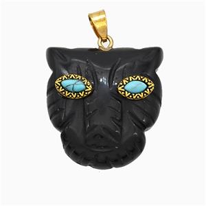 Black Obsidian Leopard-header Pendant, approx 30mm