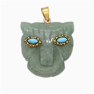 Green Aventurine Leopard-header Pendant, approx 30mm