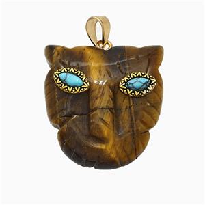 Tiger Eye Stone Leopard-header Pendant, approx 30mm
