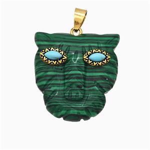 Synthetic Green Malachite Leopard-header Pendant, approx 30mm