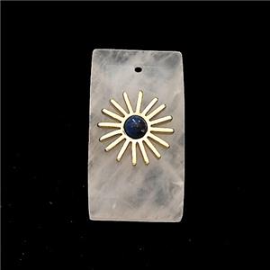 Rose Quartz Rectangle Pendant With Copper Sun Gold Plated, approx 13-25mm
