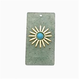 Green Strawberry Quartz Rectangle Pendant With Copper Sun Gold Plated, approx 13-25mm