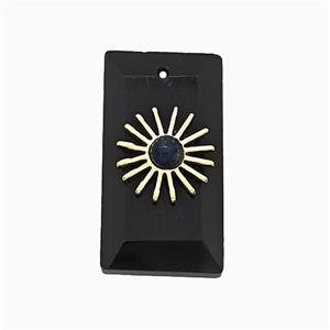 Black Obsidian Rectangle Pendant With Copper Sun Gold Plated, approx 13-25mm