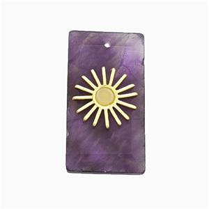 Purple Amethyst Rectangle Pendant With Copper Sun Gold Plated, approx 13-25mm