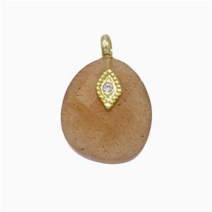 Yellow Aventurine Teardrop Pendant With Copper Eye Gold Plated, approx 12-14mm