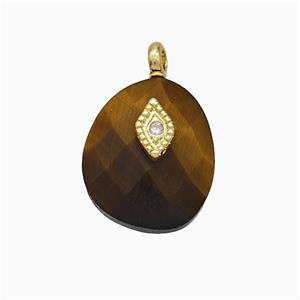 Tiger Eye Stone Teardrop Pendant With Copper Eye Gold Plated, approx 12-14mm