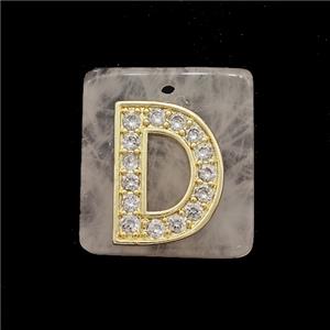 Rose Quartz Square Pendant With Copper Letter-D Pave Zirconia Gold Plated, approx 18mm