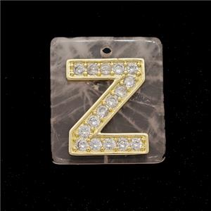 Rose Quartz Square Pendant With Copper Letter-Z Pave Zirconia Gold Plated, approx 18mm