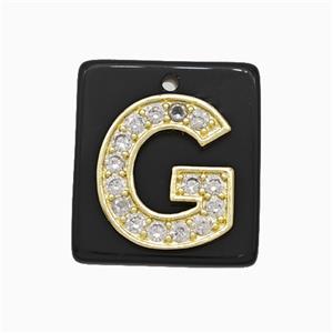 Black Obsidian Square Pendant With Copper Letter-G Pave Zirconia Gold Plated, approx 18mm