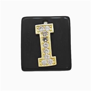 Black Obsidian Square Pendant With Copper Letter-I Pave Zirconia Gold Plated, approx 18mm