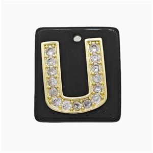 Black Obsidian Square Pendant With Copper Letter-U Pave Zirconia Gold Plated, approx 18mm