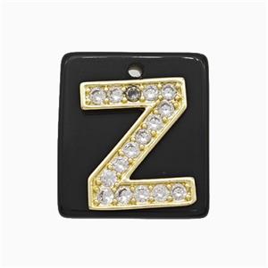 Black Obsidian Square Pendant With Copper Letter-Z Pave Zirconia Gold Plated, approx 18mm