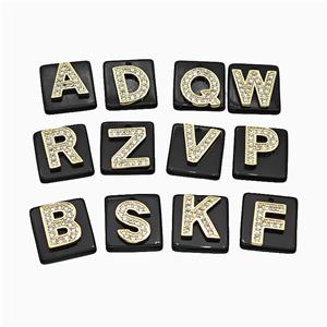 Black Obsidian Square Pendant With Copper Letters Pave Zirconia Gold Plated Mixed, approx 18mm