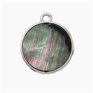 Gray Abalone Shell Circle Pendant Platinum Plated, approx 17.5mm