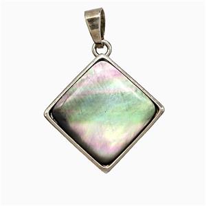 Gray Abalone Shell Square Pendant Platinum Plated, approx 20-24mm
