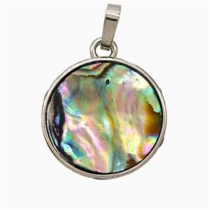 Abalone Shell Circle Pendant Platinum Plated, approx 18mm