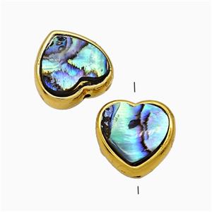 Abalone Shell Heart Beads Gold Plated, approx 15mm