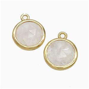White Crystal Quartz Circle Pendant Gold Plated, approx 10mm