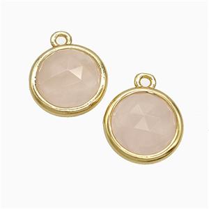 Pink Rose Quartz Circle Pendant Gold Plated, approx 10mm