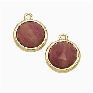 Pink Wood Lace Jasper Circle Pendant Gold Plated, approx 10mm