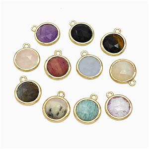 Mixed Gemstone Circle Pendant Gold Plated, approx 10mm