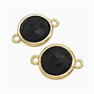 Black Obsidian Circle Connector Gold Plated, approx 10mm