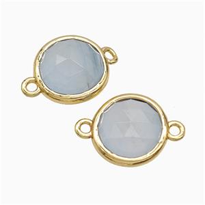 Blue Dye Jade Circle Connector Gold Plated, approx 10mm
