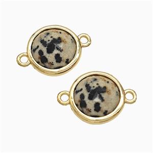 Black Dalmatian Jasper Circle Connector Gold Plated, approx 10mm