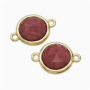 Pink Wood Lace Jasper Circle Connector Gold Plated, approx 10mm